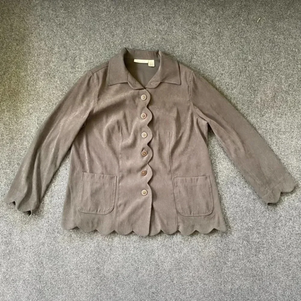 Roamans Womens Plus Shirt Jacket Scallop Hem 14W - Picture 1 of 12